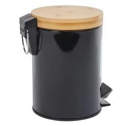 Poubelle Salle De Bain Noire Avec Couvercle Bambou