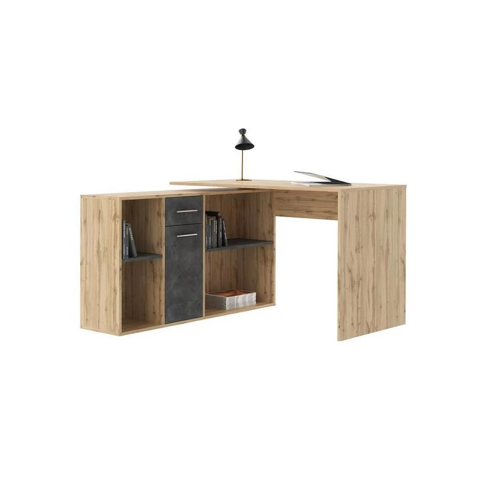 Bureau D'angle CARMEN Avec Meuble De Rangement Décor Chêne Sauvage Et Béton Foncé 2 Bureau D'angle CARMEN Avec Meuble De Rangement Décor Chêne Sauvage Et Béton Foncé – Image 2