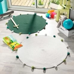 Tapis Rond Pompons 90 Cm Pompomparty Vert