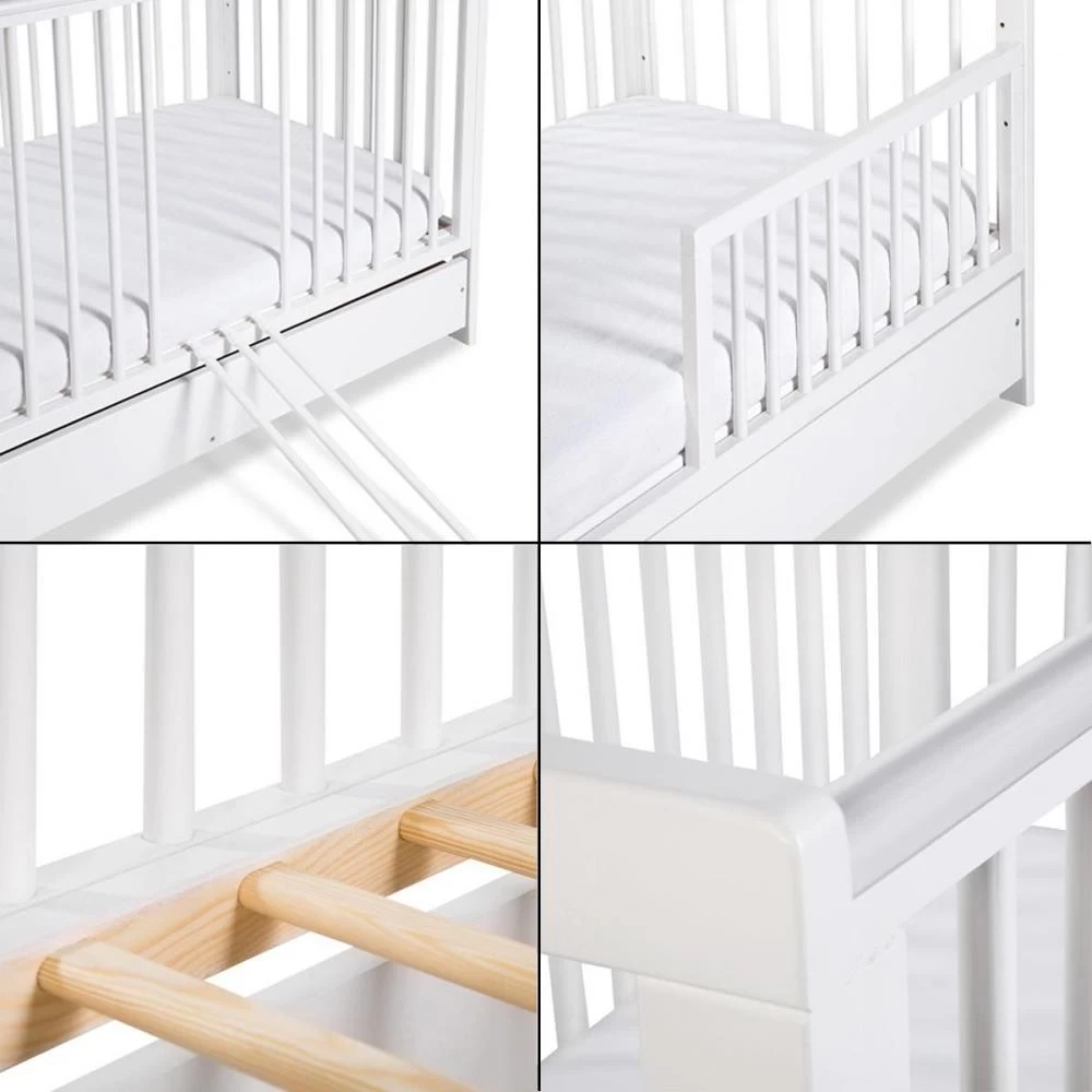 TIMI Lit Bébé Enfant à Barreaux En Bois Avec Sommier Réglable 120X60 + Tiroir Blanc 3 TIMI Lit Bébé Enfant à Barreaux En Bois Avec Sommier Réglable 120X60 + Tiroir Blanc – Image 3