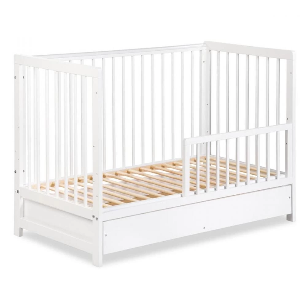 TIMI Lit Bébé Enfant à Barreaux En Bois Avec Sommier Réglable 120X60 + Tiroir Blanc 5 TIMI Lit Bébé Enfant à Barreaux En Bois Avec Sommier Réglable 120X60 + Tiroir Blanc – Image 5