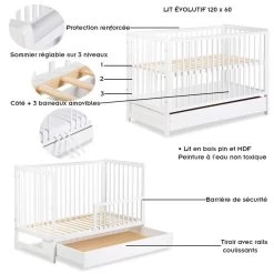 TIMI Lit Bébé Enfant à Barreaux En Bois Avec Sommier Réglable 120X60 + Tiroir Blanc 16 TIMI Lit Bébé Enfant à Barreaux En Bois Avec Sommier Réglable 120X60 + Tiroir Blanc -Vous ne pouvez pas battre les meubles. 487dd6453695ec17e721c6820388f9af none df5551a0a2bc3b311dce3e5e26044320 df5551a