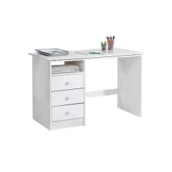Bureau Enfant KEVIN En Pin Massif 3 Tiroirs Et Plateau Inclinable Lasuré Blanc