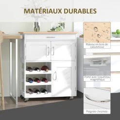 Desserte De Cuisine Multi Rangements 2 Tiroirs 2 Placards Tiroir Casier 9 Bouteilles MDF Blanc Plateau Bois Caoutchouc -Vous ne pouvez pas battre les meubles. 4f362f43906c7f50a3bd34f1120c8345 none e1a4517fd52b15046ed9c110dddc9a52 e1a4517