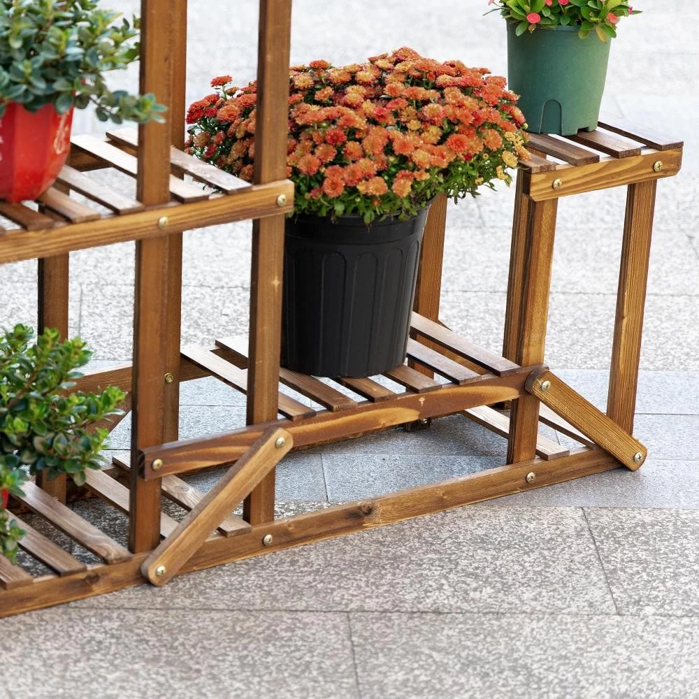 Étagère à Fleurs En Bois - Porte Plante Bois 6 Tablettes - Dim. 98L X 28l X 96,5H Cm - Bois De Sapin Traité Carbonisation 2 Étagère à Fleurs En Bois - Porte Plante Bois 6 Tablettes - Dim. 98L X 28l X 96,5H Cm - Bois De Sapin Traité Carbonisation – Image 2