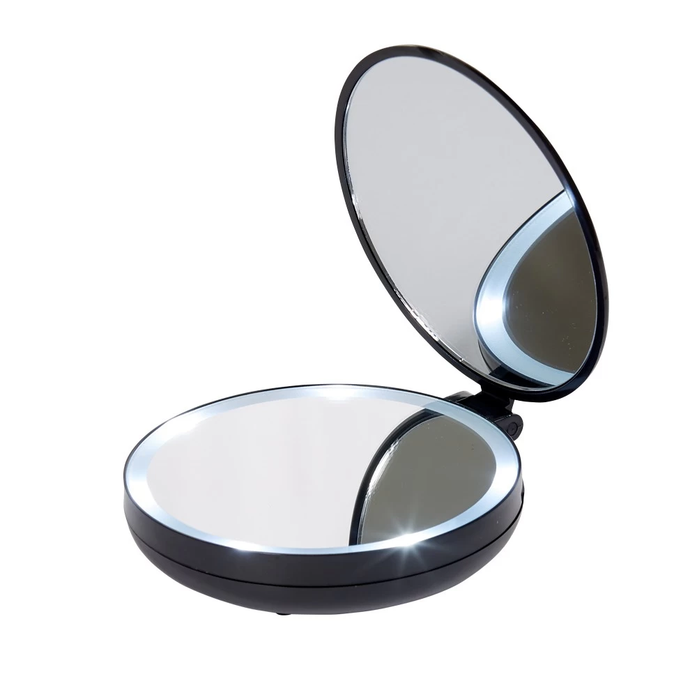 Miroir Double Rétractablesur Pied Rond Noir LED 1 Miroir Double Rétractablesur Pied Rond Noir LED