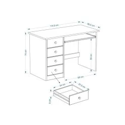 Bureau Enfant MALTE 4 Tiroirs Vernis Naturel