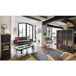 Table Basse Saloon Noire Et Bois Vieilli