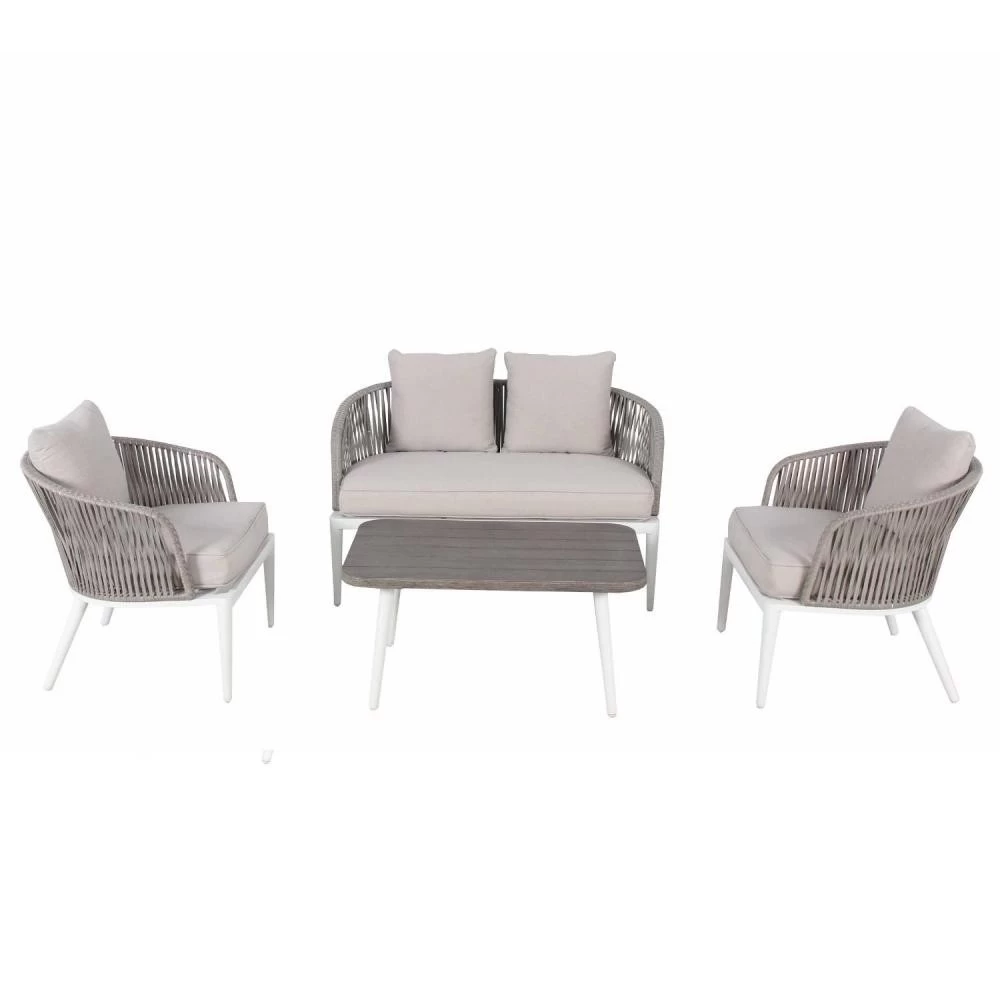 Salon De Jardin Cordes Et Aluminium - Blanc Gris - Intérieur/extérieur - CARMEN 4 Salon De Jardin Cordes Et Aluminium - Blanc Gris - Intérieur/extérieur - CARMEN – Image 4