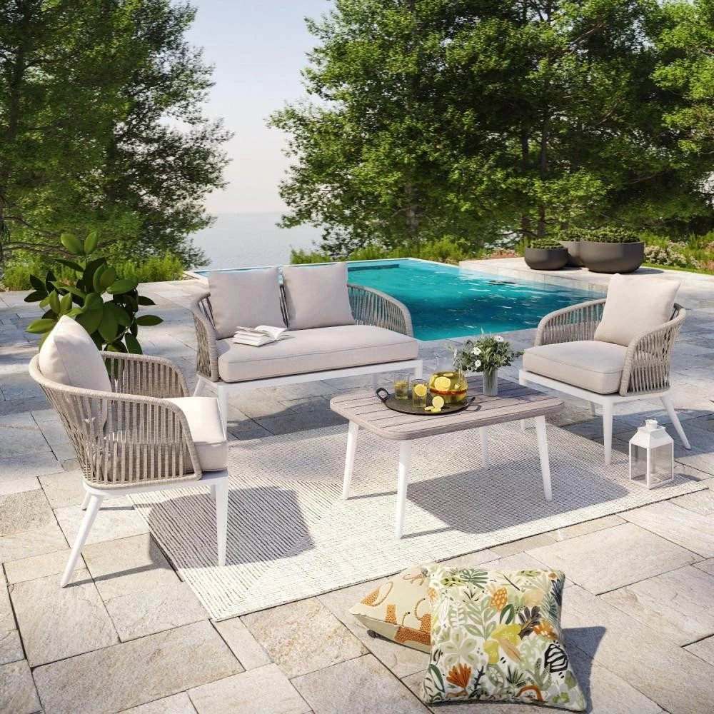 Salon De Jardin Cordes Et Aluminium - Blanc Gris - Intérieur/extérieur - CARMEN 5 Salon De Jardin Cordes Et Aluminium - Blanc Gris - Intérieur/extérieur - CARMEN – Image 5