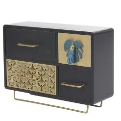 Mini Boîte De Rangement 4 Tiroirs Noir Et Or