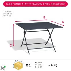 Table Pliante à Lattes Glasgow 4 Personnes Gris Ardoise -Vous ne pouvez pas battre les meubles. 544900 morePictures 01