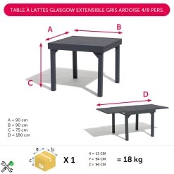 Table à Lattes Glasgow Extensible Gris Ardoise 4/8 Personnes -Vous ne pouvez pas battre les meubles. 545142 morePictures 02