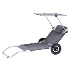Chaise De Plage Grise Avec Pare-soleil 2 Roulettes