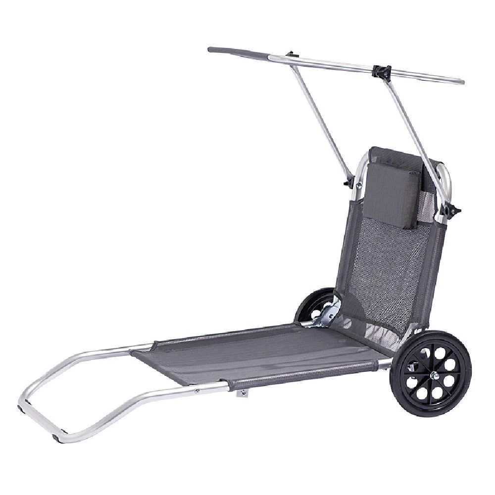 Chaise De Plage Grise Avec Pare-soleil 2 Roulettes 3 Chaise De Plage Grise Avec Pare-soleil 2 Roulettes – Image 3