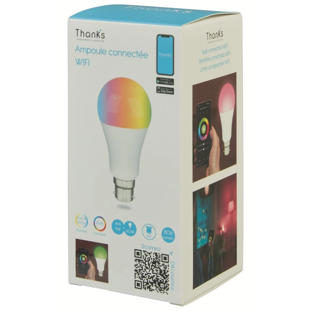 Ampoule LED Connectée Couleurs Changeantes B22 60 W 1 Ampoule LED Connectée Couleurs Changeantes B22 60 W