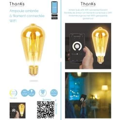 Ampoule Longue Ambrée LED Connectée E27 40 W