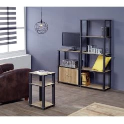 Meuble TV Hifi Bois 2 étagères 1 Niche Naturel Et Noir -Vous ne pouvez pas battre les meubles. 554755 morePictures 01