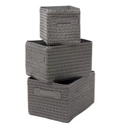 Panière De Rangement Grise Effet Tressé X3