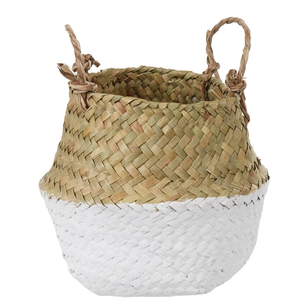 Panière Tressée Jonc De Mer Bicolore Blanc Naturel 3 Panière Tressée Jonc De Mer Bicolore Blanc Naturel – Image 3