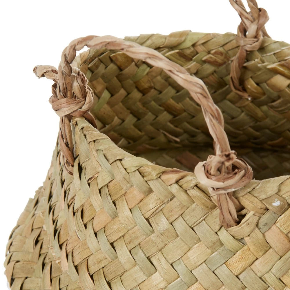 Panière Tressée Jonc De Mer Bicolore Blanc Naturel 4 Panière Tressée Jonc De Mer Bicolore Blanc Naturel – Image 4