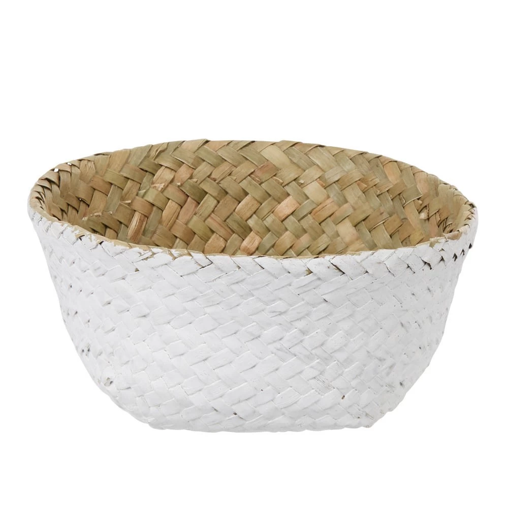 Panière Tressée Jonc De Mer Bicolore Blanc Naturel 2 Panière Tressée Jonc De Mer Bicolore Blanc Naturel – Image 2