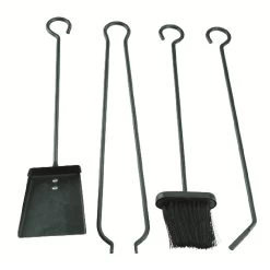 Set Cheminée 4 Accessoires Pelle Balayette Pince Tisonnier Métal