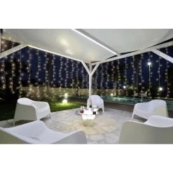 Guirlande Rideau Solaire 192 LEDs Blanc Chaud