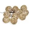 Guirlande Solaire Boules Imitation Rotin Naturel 10 Led L 2,7 M
