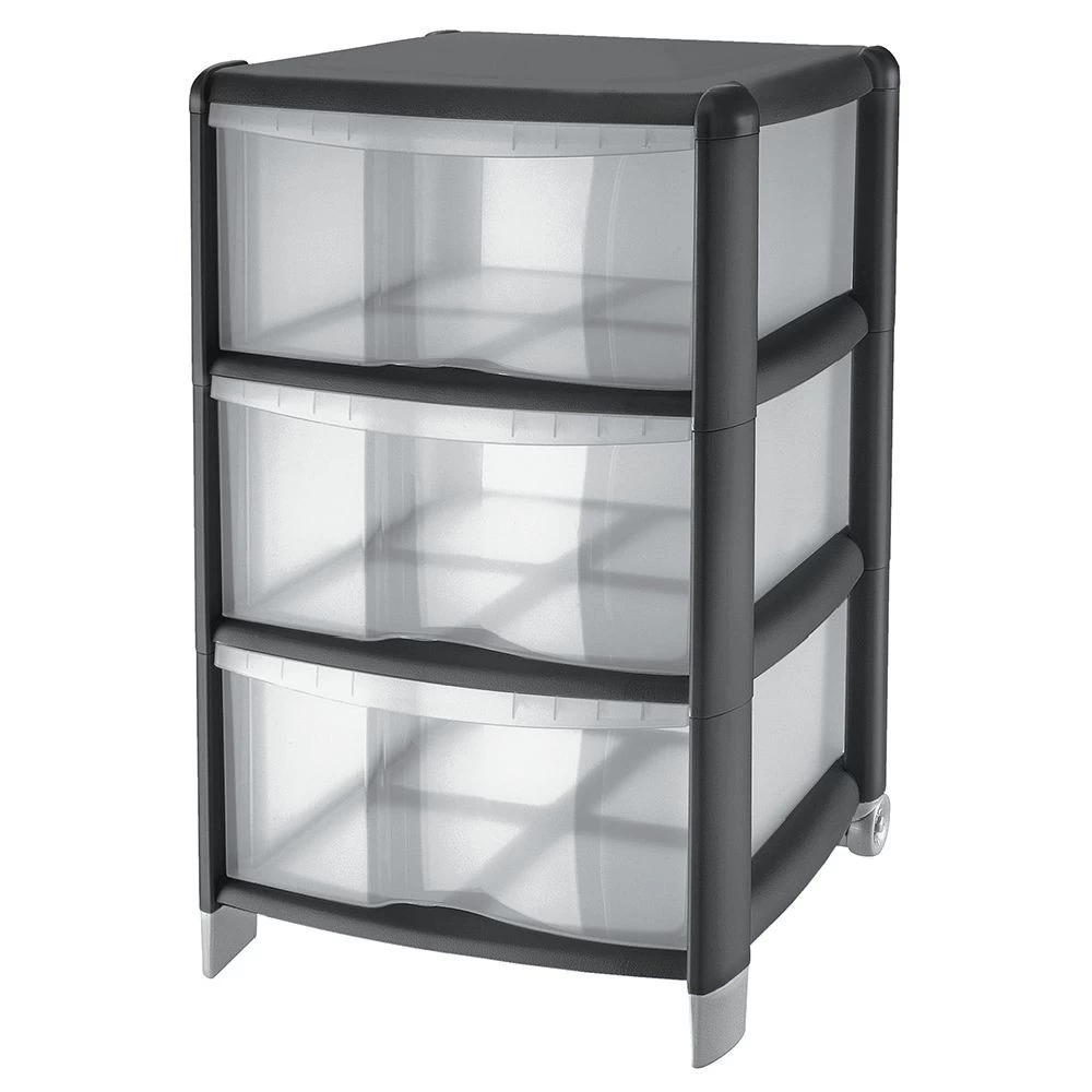 Tour De Rangement 3 Tiroirs Noir Transparent 20L 2 Tour De Rangement 3 Tiroirs Noir Transparent 20L – Image 2