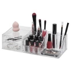 Organisateur à Maquillage 2 Tiroirs Et Compartiments Transparent