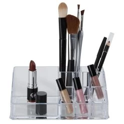 Organisateur 9 Compartiments Transparent Pour Pinceaux Et Maquillage