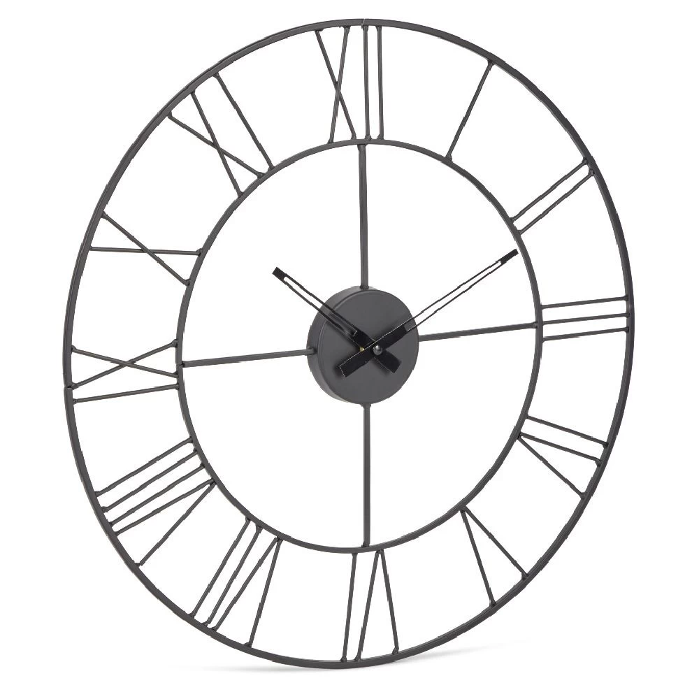 Horloge Ronde Métal Ajouré Chiffres Romains Noir Ø45 Cm 3 Horloge Ronde Métal Ajouré Chiffres Romains Noir Ø45 Cm – Image 3