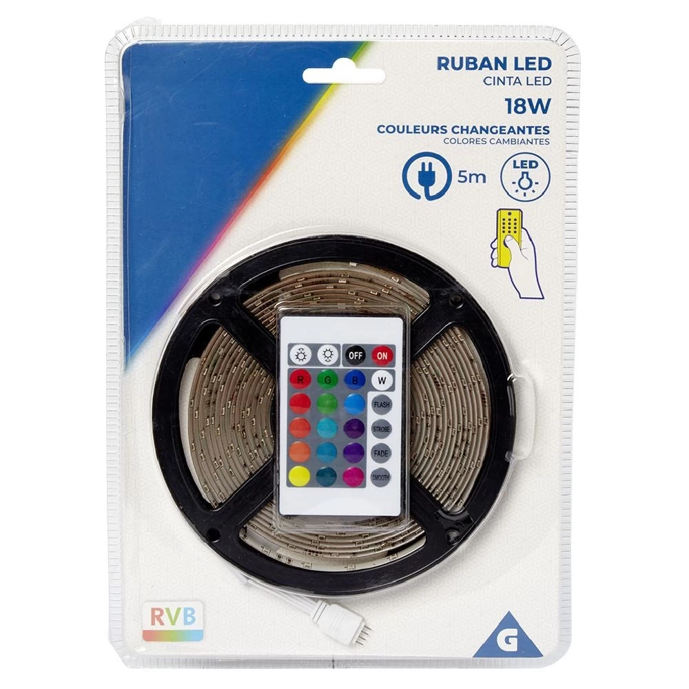 Ruban Led Multicolore Avec Télécommande Couleurs Changeantes L. 5 M 1 Ruban Led Multicolore Avec Télécommande Couleurs Changeantes L. 5 M