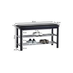 Banc à Chaussures SANA 2 étagères Noir/gris