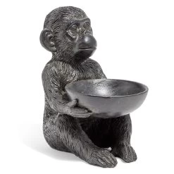 Statue Singe Avec Coupelle Résine Noir