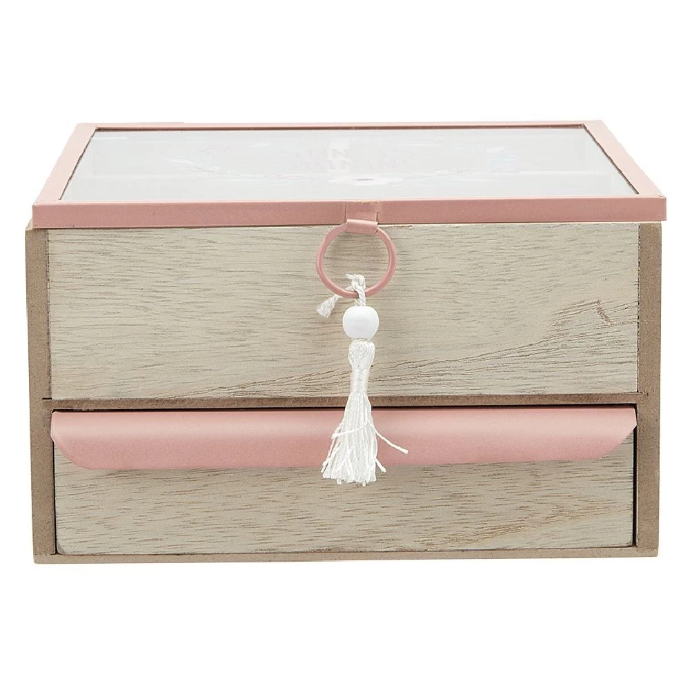 Boîte à Bijoux 3 Casiers Et 1 Tiroir Naturel Et Rose 3 Boîte à Bijoux 3 Casiers Et 1 Tiroir Naturel Et Rose – Image 3