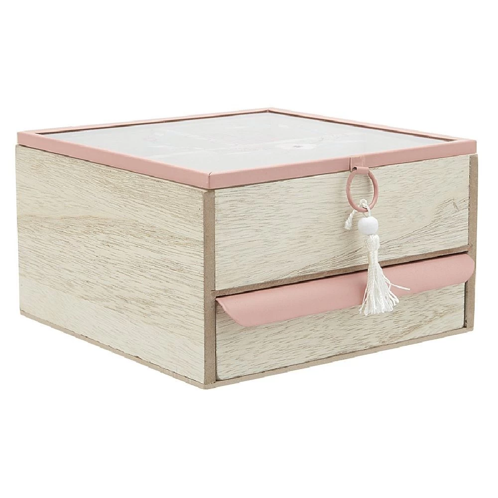 Boîte à Bijoux 3 Casiers Et 1 Tiroir Naturel Et Rose 4 Boîte à Bijoux 3 Casiers Et 1 Tiroir Naturel Et Rose – Image 4