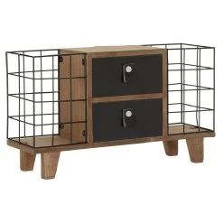 Mini Meuble Décoratif Naturel Et Noir 2 Tiroirs Et 2 Casiers