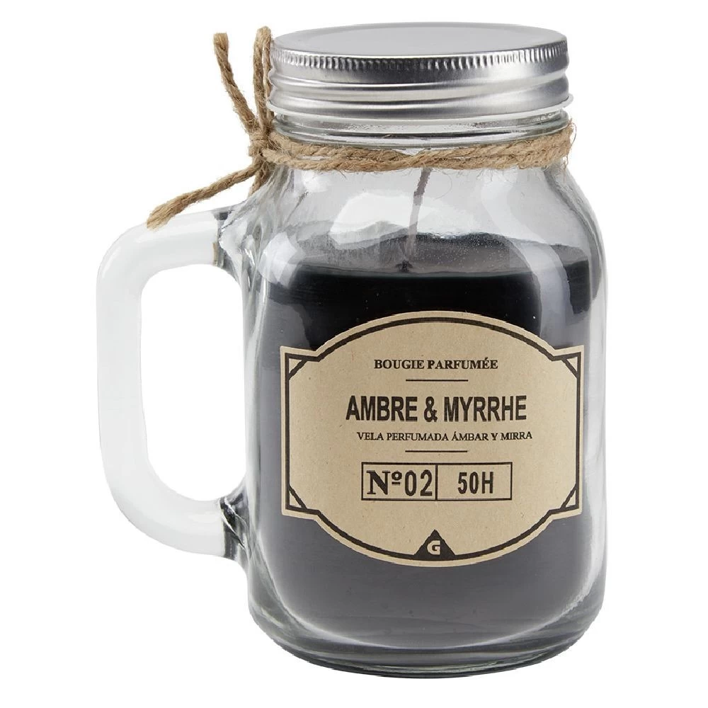 Bougie Noire Dans Mug En Verre Avec Couvercle - Senteur Myrrhe Ambre 1 Bougie Noire Dans Mug En Verre Avec Couvercle - Senteur Myrrhe Ambre