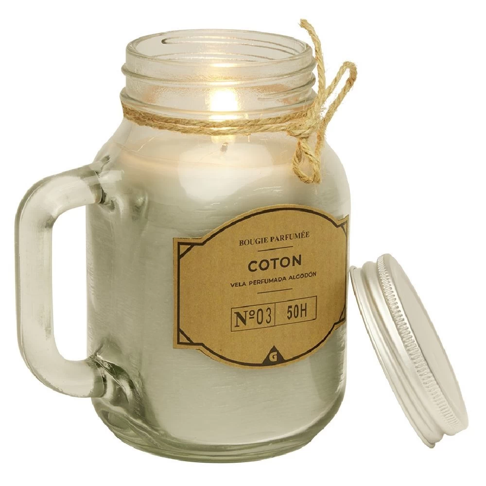 Bougie Grise Dans Mug En Verre Avec Couvercle - Senteur Coton 2 Bougie Grise Dans Mug En Verre Avec Couvercle - Senteur Coton – Image 2