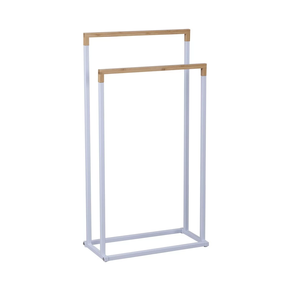 Porte-serviettes 2 Niveaux Blanc Et Naturel 1 Porte-serviettes 2 Niveaux Blanc Et Naturel