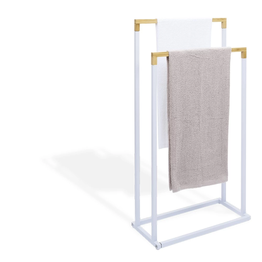 Porte-serviettes 2 Niveaux Blanc Et Naturel 2 Porte-serviettes 2 Niveaux Blanc Et Naturel – Image 2