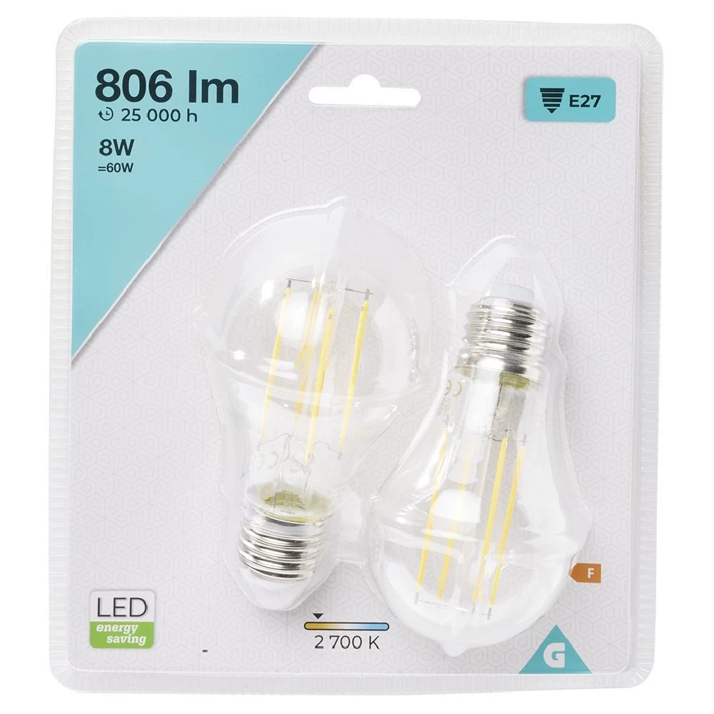 Ampoule LED Filament E27 A60 Homday Lumière Chaude 806lms X2 2 Ampoule LED Filament E27 A60 Homday Lumière Chaude 806lms X2 – Image 2