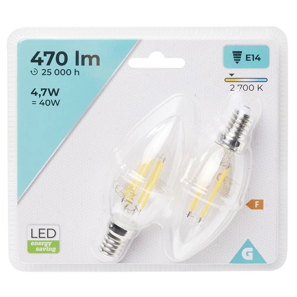 Ampoule LED Filament E14 C35 Homday Lumière Chaude 470lms X2 2 Ampoule LED Filament E14 C35 Homday Lumière Chaude 470lms X2 – Image 2