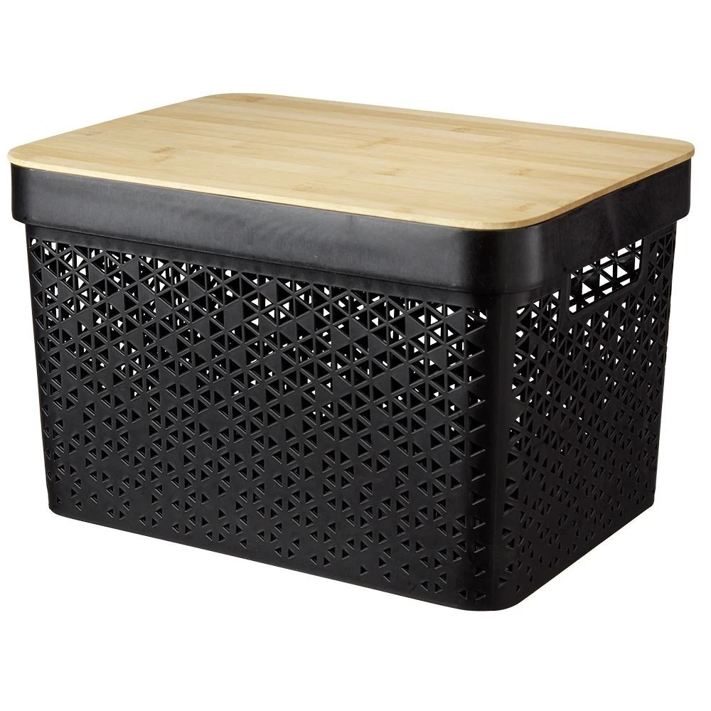 Panière Noire Avec Couvercle Bambou Naturel H21,5 Cm 3 Panière Noire Avec Couvercle Bambou Naturel H21,5 Cm – Image 3