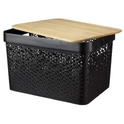 Panière Noire Avec Couvercle Bambou Naturel H21,5 Cm
