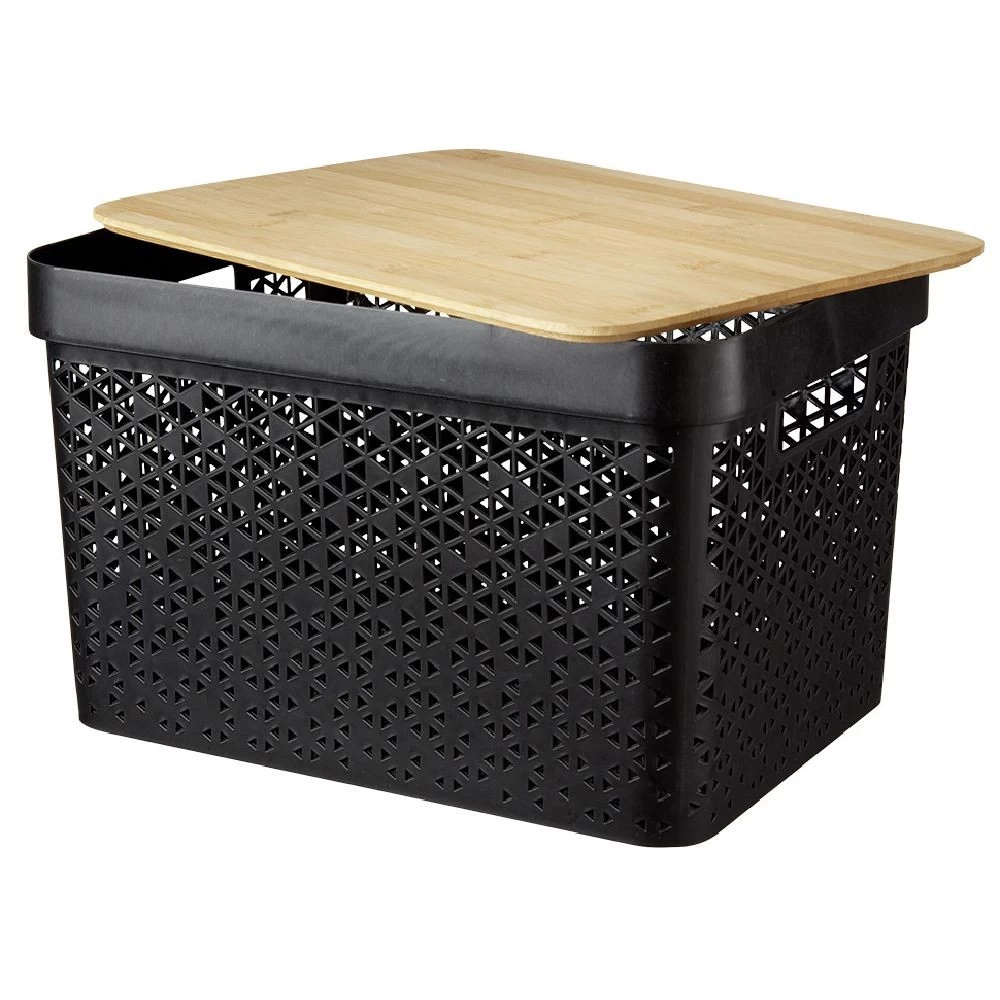 Panière Noire Avec Couvercle Bambou Naturel H21,5 Cm 1 Panière Noire Avec Couvercle Bambou Naturel H21,5 Cm