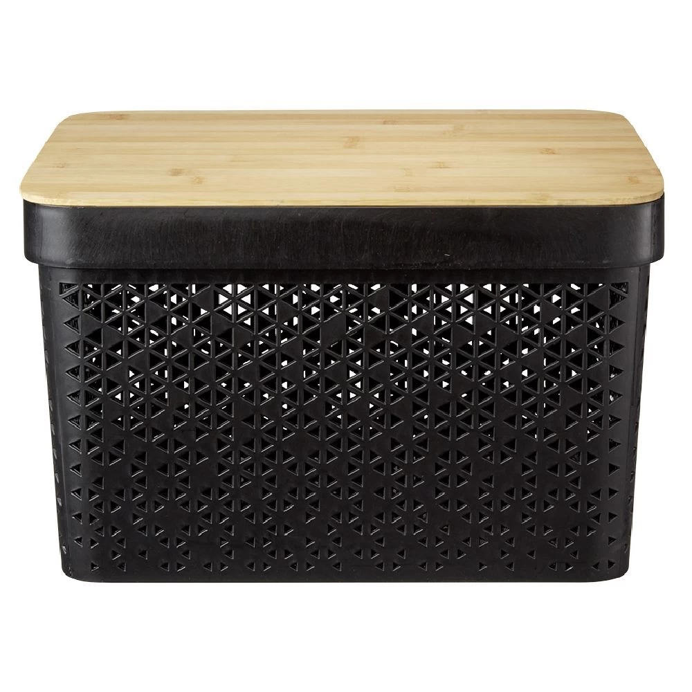 Panière Noire Avec Couvercle Bambou Naturel H21,5 Cm 2 Panière Noire Avec Couvercle Bambou Naturel H21,5 Cm – Image 2