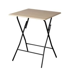 Table Carrée Pliante Naturel Pieds Métal Noir L.60 X L.60 X H.75 Cm